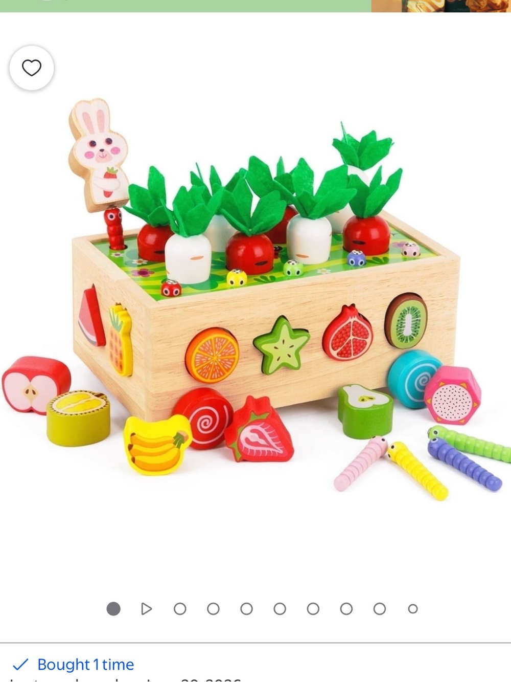 Wooden carrot and worm Matching Pull-Out Toy and fruit sorter Montessori